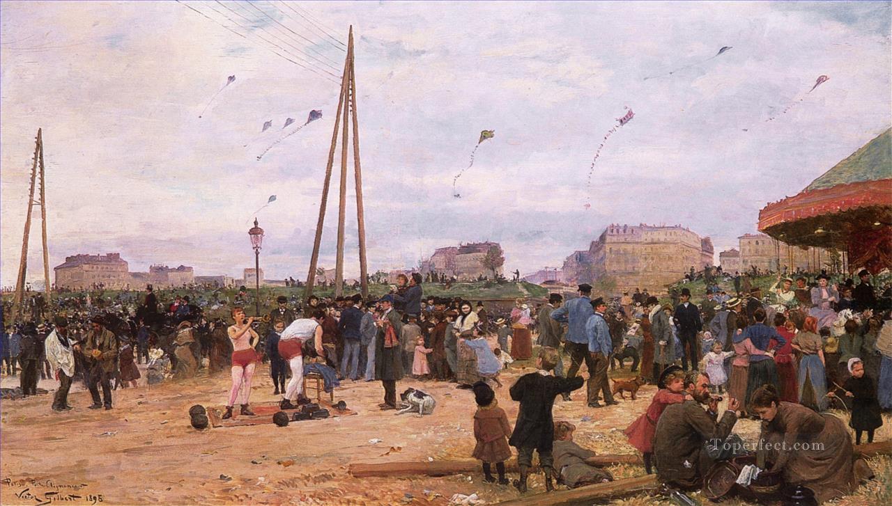 The Fairgrounds at Porte de Clignancourt genre Victor Gabriel Gilbert Oil Paintings